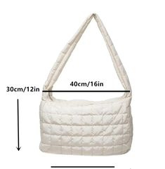 Quilted Puffer Shoulder Tote Bag - white- Full Zip Closure- Lined Body- Two External Side Zip Pockets - One Inner Zip Pocket- Strap Drop 25" L- Approximately 16" W x 12" H **IN STOCK White Tote Baguette Bag For Shopping, White Baguette Tote Bag For Shopping, White Rectangular Hobo Bag For Errands, White Baguette Bag With Adjustable Strap For Shopping, White Large Capacity Baguette Satchel Bag, White Large Capacity Baguette Bag For Travel, Large Capacity White Baguette Bag For Travel, White Baguette Tote Bag For Errands, Casual White Hobo Shoulder Bag