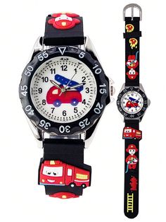 1pc 3D Firetruck Cartoon Pattern Quartz Watch For Boys, Children's Learning Time Gift Toy  Cute     Wrist Watches   Kids Jewelry & Watches, size features are:Bust: ,Length: ,Sleeve Length: Learning Time, Gift Of Time, Kids Watches, Cartoon Pattern, Kids Jewelry, Cartoon Kids, Fire Trucks, Firefighter, Quartz Watch