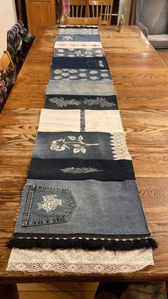 the table runner is made from old jeans