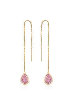 18kt gold plated or Rhodium Brass Cubic Zirconia 3.5" Threaders Pink Dangle Earrings, Chain Earrings Dangle, Prom Earrings, Pearl Cuff, Prom Jewelry, Back Necklace, Crystal Dangle Earrings, Chain Anklet, Sparkling Crystal