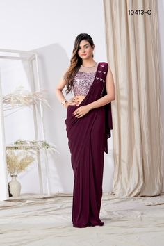 Wine sequins work lycra readymade saree 10413c  Desc:  Readymade saree and stiched designer blouse blouse size - 36Inch 2-2 inch margin inside can be extended up to 40Inch.. With Express Free Shipping and Custom Stitching, Buy Indian Party Wear One minute Ready made Saree Wine sequins work lycra readymade saree 10413c online in USA, UK and Canada from KollyBollyEthnics.com Readymade Saree For Farewell, Wine Saree Look, Saree Jacket Designs Latest, Ready Made Saree, Saree Readymade, Saree Jacket Designs, Hospital Room Snapchat Stories, Saree Jackets, Indian Wedding Sarees