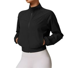 Stay stylish and comfortable in our Mid-Length Athletic Jacket. With side and interior pockets, a high collar, and a full zip, it's the perfect mix of function and fashion. Plus, the pleated back adds a slender fit while remaining breathable. Product Details: Nylon/Spandex Mid- Length Side pockets and interior pocket High collar Full length zipper Pleated back with a cinched waist Breathable Quick Drying Windproof Imported Fitted Solid Color Long Sleeve Windbreaker, Solid Fitted Long Sleeve Windbreaker, Solid Track Jacket With Pockets And Relaxed Fit, Solid Sports Outerwear With Side Pockets, Spring Stretch Track Jacket, Solid Outerwear With Side Pockets For Sports, Versatile Long Sleeve Windbreaker For Fall, Fall Windbreaker With Stand Collar, Solid Color Relaxed Fit Windbreaker For Fall