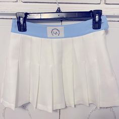 Forever 21 White Tennis Skirt With Blue Band Brand New- Never Worn Side Zipper Mesh Lining Under Size Xs Preppy Fitted Blue Tennis Skirt, Preppy Blue Fitted Tennis Skirt, Trendy Blue Mini Skirt For School, White Bottoms For School In Spring, Blue Tennis Skirt For School In Summer, Trendy Fitted Blue Tennis Skirt, Blue Preppy Skort For Spring, Preppy Blue Skort For Spring, Trendy White Tennis Skirt For Summer