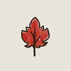 a drawing of a red leaf on a white background