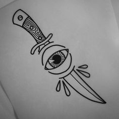 a drawing of an eye with a knife sticking out of it