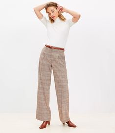 Peyton Trouser Pants in Plaid Classic High Waist Relaxed Fit Dress Pants, Relaxed Fit Bottoms For Office In Fall, Plaid Paper Bag Pants, Classic Plaid Pants With Welt Pockets, Relaxed Fit Cotton Plaid Pants, Plaid Pull On Pants, Plaid Slant Pocket Pants, Trendy Non-stretch Plaid Bottoms, Plaid Trousers