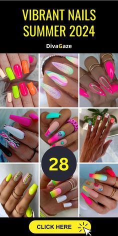 Do It Yourself Nails, Daisy Acrylic Nails, Summer Nails Beach, May Nails, Nail Art Designs Summer, Vibrant Nails, Summer Nails Colors, Nail Designs Spring, Nail Art Summer