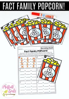 the printable fact family popcorn game for kids