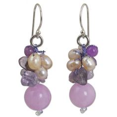 Beaded Clothing, Pearl And Amethyst, Pearl Amethyst, Lavender Earrings, Purple Quartz, Gem Earrings, Printed Jewelry, Earrings Inspiration, Earrings Pearl