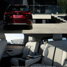 the interior and rear view of a red mazda cx - 3