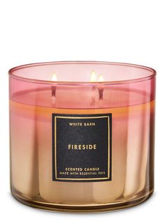 white barn fireside scented candle in pink and orange ombretta glass jar with black label