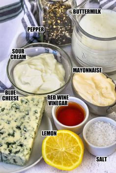 the ingredients to make cheesecake on a plate