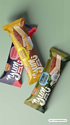 three different types of snacks on a green background