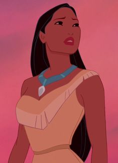 the princess from disney's poca - poca is standing in front of a pink sky