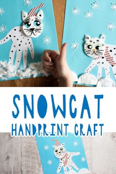 snowcat handprint craft for kids to make with paper and glue on the outside