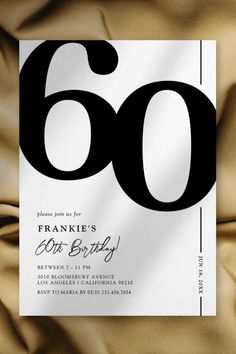 an elegant 60th birthday party card with the number sixty on it's front and back