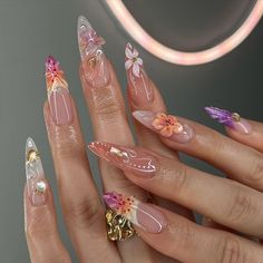 White French Tip Nails With Design Summer, 3d Flower Nails Stiletto, Summer Theme Nails, Spring Themed Nails, Feminine Nail Designs, Floral Nails Designs, Nessa Nails, Nails Aesthetics, Grad Nails