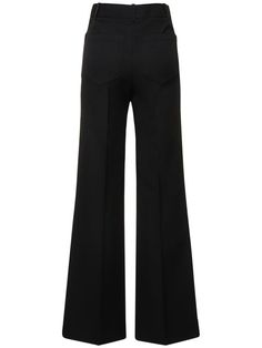 Find VICTORIA BECKHAM Alina Wool Blend Flared Pants on Editorialist. Concealed front hook and zip closure. Two front patch pockets. Model is wearing a size6 Black Denim Pants, Wool Trousers, Flare Trousers, High Rise Pants, Flared Pants, Feminine Design, Tailored Trousers, Flare Pants, Victoria Beckham