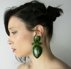 These big long dangle earrings are the perfect gift or acquisition for all women who love to complement their look with wearable art.  These unique chunky statement earrings despite their size are very light, due to the materials used (Polymer Clay). They are made with stainless steel posts to ensure they can be used by sensitive ears. All my orders are beautifully wrapped. If it's not a gift for others it's definitely a gift for you. :)   Measures for each earring: Hight: around  9cm Width: aro Green Statement Earrings, Long Dangle Earrings, Sensitive Ears, Polymer Clay Jewelry, Unique Earrings, Clay Jewelry, Earrings For Women, Wearable Art, Jewelry Gift