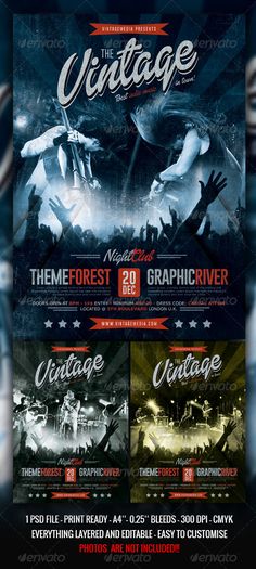 the vintage concert flyer template is shown in this image, it looks like an old photo