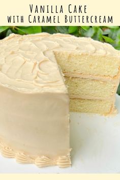 a vanilla cake with caramel buttercream frosting