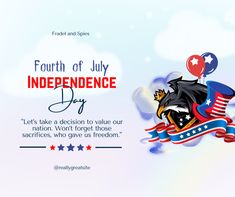 the fourth of july independence day card is shown with an eagle and flag on it