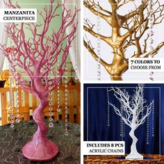 30'' Silver Glittered Manzanita Centerpiece Tree + 8pcs Acrylic Chains Tree Crystals, Manzanita Tree Centerpieces, Manzanita Centerpiece, Bridal Party Tables, Manzanita Tree, Paint Smell, Tree Centerpieces, Business Checklist, Wishing Tree