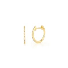 The Diamond Huggie Earrings are the big sister to our Diamond Mini Huggie Earring. With an 8mm inner diameter, this dainty style offers a bit more room on the lobe. And with a single row of pavé diamonds, these earrings bring just the right amount of sparkle. Classic Single Earring With Round Cut, Minimalist 14k Gold Brilliant Cut Huggie Earrings, Minimalist 14k Gold Huggie Earrings With Brilliant Cut, Classic Small Hoop Single Diamond Earring, Classic Small Hoop Diamond Earrings For Everyday Luxury, Classic Yellow Gold Huggie Earrings, Gold Minimalist Brilliant Cut Huggie Earrings, Classic 14k Gold Small Hoop Diamond Earrings, Minimalist Hoop Earrings With Brilliant Cut