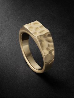 Each piece of Laud jewellery is meticulously hand-carved, resulting in no two pieces having the same finish. This 'Fragment' signet ring is made from 18-karat gold that's lightly hammered for a unique, light-reflecting effect. Luxury Gold Plated Engraved Ring For Formal Occasions, Classic Gold-tone Rings With Polished Finish, Gold-tone Polished Rings For Formal Occasions, Polished 14k Gold-tone Rings, Modern Gold-tone Rings For Formal Occasions, Gold Plated Hallmarked Signet Ring For Formal Occasions, Formal Yellow Gold Plated Signet Ring, Gold Ring For Men, Mens Gold Rings