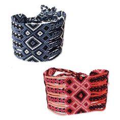 Woven on small looms by the Artisans of Panabaj in Guatemala these bold wristband bracelets add eye-catching flair to any outfit. The wide bracelets are crafted from nylon cords one in black grey and white and the other in assorted reds and pinks. The bracelets can be tied at the desired length. Bohemian Beaded Bracelets With Adjustable Band, Bohemian Multicolor Bracelets With Adjustable Band, Bohemian Multicolor Beaded Bracelets With Adjustable Band, Bohemian Multicolor Bracelet With Adjustable Band, Bohemian Multicolor Beaded Bracelet With Adjustable Band, Multicolor Bohemian Bracelet With Adjustable Band, Adjustable Woven Multicolor Wrap Bracelet, Bohemian Friendship Bracelets For Festivals, Adjustable Woven Bangle Bracelet