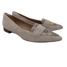 The Elegant Laina15loafer2 Has A Sleek Taupe Snake Upper With Detail Printed On The Strap. Its Leather Sockliner Surrounds The Foot In Soft Comfort, And Its Rubber Outsole And Short Block Heel Make It Ideal For Long Days On Your Feet. New Without Box Elegant Suede Loafers For Summer, Elegant Summer Suede Loafers, Beige Pointed Toe Loafers For Spring, Chic Beige Flats For Fall, Beige Pointed Toe Slip-on Flats For Formal Occasions, Beige Pointed Toe Flats For Formal Fall Occasions, Formal Beige Pointed Toe Flats For Fall, Fall Formal Beige Pointed Toe Flats, Beige Low Heel Loafers For Spring