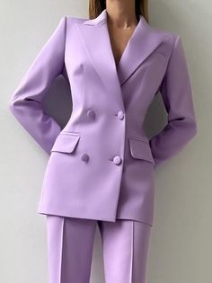 Purple Suit For Women, Purple Pantsuit, Bridesmaid Pantsuit, Purple Suits, Blazer Jackets For Women, Types Of Coats, Purple Bag, Pant Suits, Purple Outfits