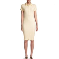 Poloneck Short Sleeves Pullover Style With Four-Button Placket Ribbed Cotton/Spandex Casual Ribbed Button-up Dress, Ribbed Collared Dress For Spring, Spring Ribbed Collared Dress, Spring Button-up Ribbed Dresses, Ribbed Button-up Spring Dresses, Spring Ribbed Button-up Dress, One Shoulder Midi Dress, Fitted Midi Dress, Ribbed Mini Dress