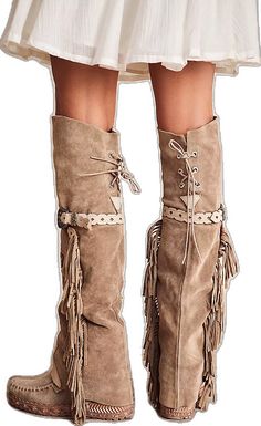 Bohemian Suede Boots With Tassels, Bohemian Style Fringe Suede Boots, Bohemian Leather Boots With Fringe, Bohemian Suede Fringe Boots, Bohemian Suede Boots With Fringe, Festival Leather Fringe Boots, Western Suede Boots With Tassels, Western Style Suede Boots With Fringe, Western Suede Fringe Boots