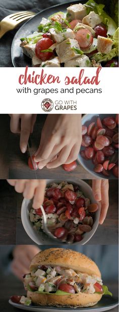 chicken salad with grapes and pecans in a bowl