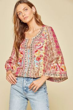 andree by unit / savanna jane South Beach Embroidered Top – Violet Skye Boutique Intentional Wardrobe, Jeans And Booties, Colorful Embroidery, Broad Shoulders, Pretty Blouses, South Beach, Trendy Fashion Women, Embroidery Details, Large Bust