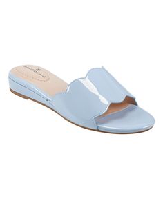 in stock Scalloped Edge, Wedge Sandals, Patent Leather, Timeless Design, Open Toe, Timeless Fashion, Shoes Heels, Wedges, Light Blue