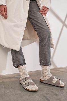 Arizona Shearling Birkenstock Sandals | Free People Fuzzy Birkenstocks Outfit, Grey Birkenstocks Outfit, Birkenstock Shearling Outfit, Shearling Birkenstock Outfit, Socks With Birkenstocks, Arizona Birkenstock Outfit, Grey Birkenstocks, Birkenstock Arizona Outfit, Birkenstocks With Socks