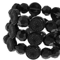 Bead Type: PlasticFeatures: StretchCircumference: 7 1/4 InchMetal Color: BlackCare: Wipe CleanBracelet Type: Stretch BraceletsCountry of Origin: Imported Black Faceted Beads Crystal Bracelet For Party, Black Crystal Bracelet With Faceted Beads For Party, Elegant Black Bead Stretch Bracelet For Parties, Elegant Black Beaded Stretch Bracelet For Party, Black Beaded Bangle Bracelets For Party, Black Round Beads Bracelets For Party, Black Crystal Bracelet With Round Beads For Party, Party Beaded Bangle Bracelet With Black Beads, Party Black Beaded Bangle Bracelets