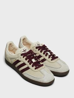 Adidas - Women's Samba OG Sneakers in Cream and Burgundy – Stoy Samba Burgundy, Fall Shoes Women, Shoes For Women Sneakers, Burgundy Sneakers, Pretty Shoes Sneakers, Cute Sneakers, Sneaker Jewelry