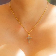 Gold Dipped Cross Necklace / White Dipped Cross Necklace Gold Crystal Rhinestone Cross Pendant Necklace, Elegant Rhinestone Cross Pendant Clavicle Necklace, Gold Rhinestone Necklace With Delicate Chain As Gift, Elegant Rhinestone Cross Pendant Necklace Gift, Elegant Cross Rhinestone Necklace Gift, Elegant Cross Rhinestone Necklace For Gift, Elegant Cross-shaped Rhinestone Necklace As Gift, Elegant Rhinestone Cross Necklace As Gift, Gold Rhinestone Cross Pendant Necklace