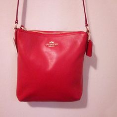 Coach *Nwt* Women's Crossbody Bag W/Zipper Closure (Front) And Snap Closure (Back) Adjustable Strap Size O/S Color Red, Gold Coach Crossbody Shoulder Bag, Red Leather Bag With Zipper Pouch, Coach Crossbody Shoulder Bag With Zipper, Red Bags With Zipper Pouch, Coach Pouch Shoulder Bag With Zipper Pocket, Red Crossbody Bag With Zipper Pouch, Coach Orange Crossbody Shoulder Bag, Red Coach Shoulder Bag With Removable Pouch, Coach Crossbody Shoulder Bag With Zipper Closure