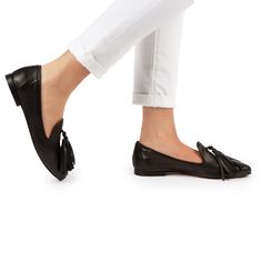 Trino Loafers | Women’s Loafers | Italian Leather Shoes - Italeau Casual Black Slip-on Tassel Loafers, Chic Slip-on Tassel Loafers For Work, Classic Slip-on Moccasins With Tassels, Classic Tassel Slip-on Loafers, Business Slip-on Loafers With Tassels, Office Slip-on Tassel Loafers With Textured Sole, Black Tassel Slip-on Loafers, Office Slip-on Tassel Loafers With Leather Footbed, Closed Toe Tassel Loafers With Rubber Sole For Fall