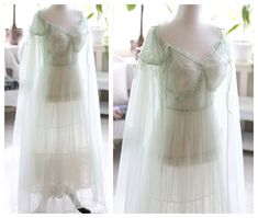 Maxi Length Nightgown For Wedding Night In Summer, Green Summer Sleepwear For Wedding Night, Sheer Green Sleepwear For Summer, Green Summer Wedding Night Sleepwear, Green Sheer Summer Sleepwear, Sheer Nightgown For Wedding Night In Spring, Sheer Long Sleeve Summer Nightgown, Fitted Sheer Nightgown With Long Sleeves, Sheer Summer Wedding Night Gown