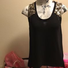 Nwot..Gorgeous Black Miss Me Tank Top With Studded Sequins Detail On The Shoulder And The Back Half Is Sheer...Pair With A Nice Pair Of Miss Me Jeans (Check Out My Closet) Black Rhinestone Tank Top For Party, Glamorous Embellished Black Tank Top, Black Sequined Tank Top, Black Miss Me Jeans, Motley Crue Tank Top, Sequin Tank, Sequin Tank Tops, Miss Me Jeans, Miss Me