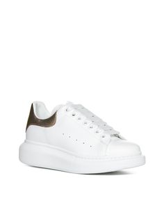 Upper: 100% Calf leather Sole: 100% Rubber Leather Sneakers With Studded Rubber Outsoles, Leather Sneakers With Contrasting Heel Counter, Calf Leather Platform Sneakers With Contrast Sole, Leather Slip-on Sneakers With Contrasting Heel, Leather Platform Sneakers With Contrast Sole, White Sole Platform Sneakers With Contrasting Heel, Classic Leather Platform Sneakers With Round Toe, Rose Gold Sneakers, Alexander Mcqueen Sneakers