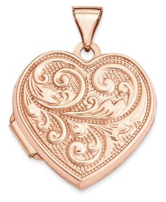 14K Rose Gold Paisley Heart Locket Pendant Rose Gold Locket, Gold Heart Locket, Crescent Necklace, Horn Necklace, Gold Locket, Rose Gold Heart, Crescent Moon Necklace, Rose Jewelry, Photo Locket