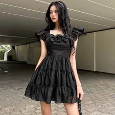 Gothic Princess, Mesh Fashion, Black Mesh Dress, Summer Black Dress, Floral Sundress, Gothic Dress, Mini Dress With Sleeves, Mesh Dress, Black Rose