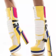 Brand New Azalea Wang Take Me Outer Space Chunky Heel Boot Multicolored. Size 9 Old Fashioned Words, Mom Shoes, Dolls Kill Shoes, Futuristic Shoes, Rich Aesthetic, Azalea Wang, Heel Boot, Chunky Heels Boots, Hot Shoes