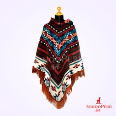 Alpaca Poncho with Native Pattern - Red Triangular Design - Native Pattern - Handmade Poncho FREE SHIPPING Large poncho made of alpaca wool. The ponchos are made from 50% alpaca wool and 50% acrylic. This mix of raw materials ensures that the material is strong, warm and soft! Experience freedom of movement and soft, smooth material. This poncho fits medium to large sized people. Order one of our ponchos now, they are of exceptional quality! It is ideal for a perfect gift, and surprises those yo Brown Alpaca Cape Poncho, Brown Alpaca Poncho Cape, Brown Alpaca Poncho For Winter, Brown Alpaca Shawl, Brown Alpaca Winter Cape, Brown Bohemian Cape Poncho, Bohemian Brown Cape Poncho, Brown One Size Cape, Traditional Brown Winter Cape